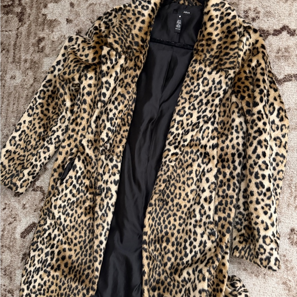 Aqua leopard Print faux fur  Jacket